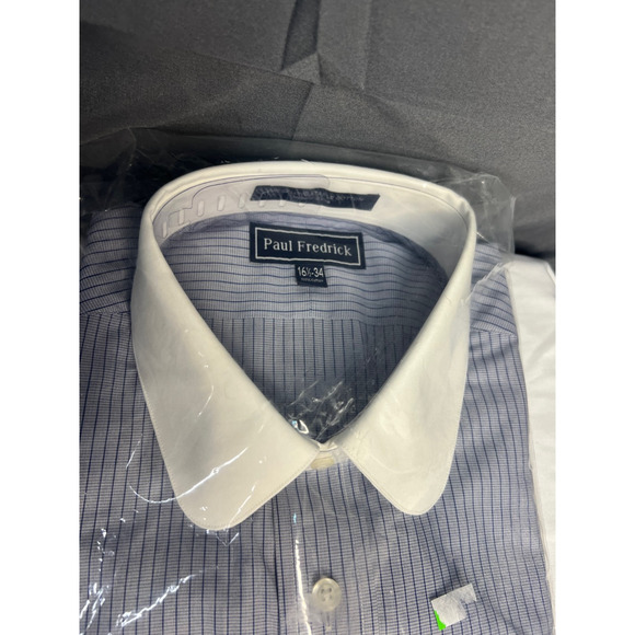 Paul Frederick Mens Classic Fit Shirt Long Sleeve Button Up Blue PinStripe NIP - Picture 3 of 6